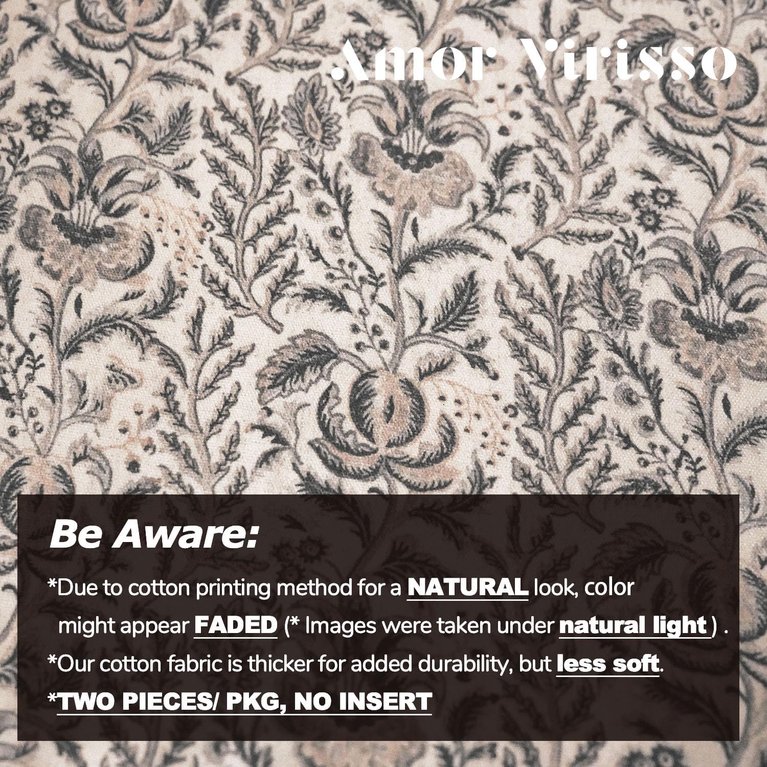 Amor Virisso Floral Pillow Covers 18x18 Set of 2 Vintage Block Print Pillow Covers Neutral Floral Striped Farmhouse Accent Decorative Pillow Covers for Sofa Bed, Yellow