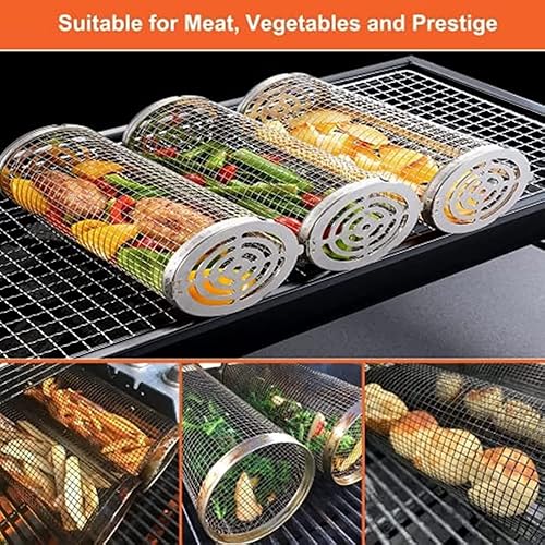 Miniatura 3 de Cesta enrollable para parrilla, accesorios para barbacoa, cilindro de malla de alambre de acero inoxidable, cesta de chips de verduras, cesta de