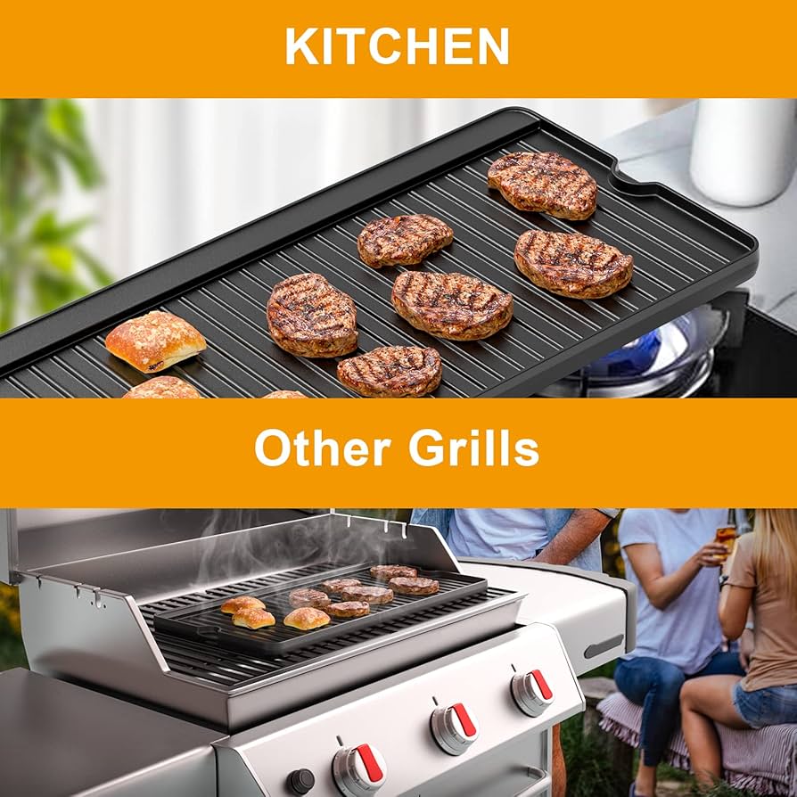 バーベキュー・調理用品 Chef's Design Giant Reversible Griddle Amazon.com: Reversible Pre-seasoned Cast Iron Griddle for