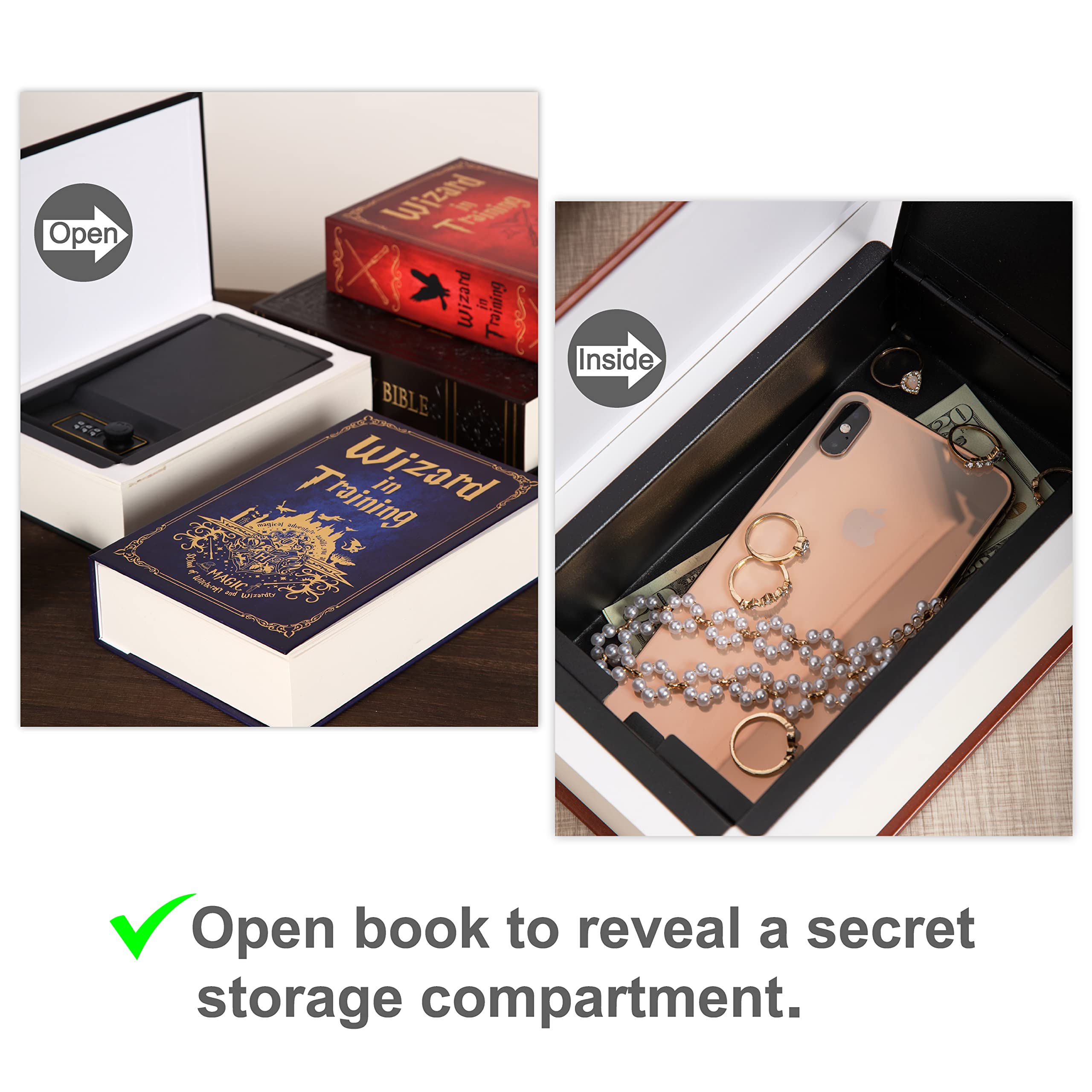 Hunter - Cassaforte a libro con chiusura a chiave, cassetta di sicurezza in metallo portatile, cassetta di sicurezza per banconote, mini cassaforte segreta