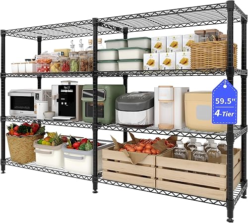 Estantería de almacenamiento de 4 niveles, estantes de metal de 70.8 pulgadas de ancho, estantes de despensa en forma de L de 59 pulgadas de alto,