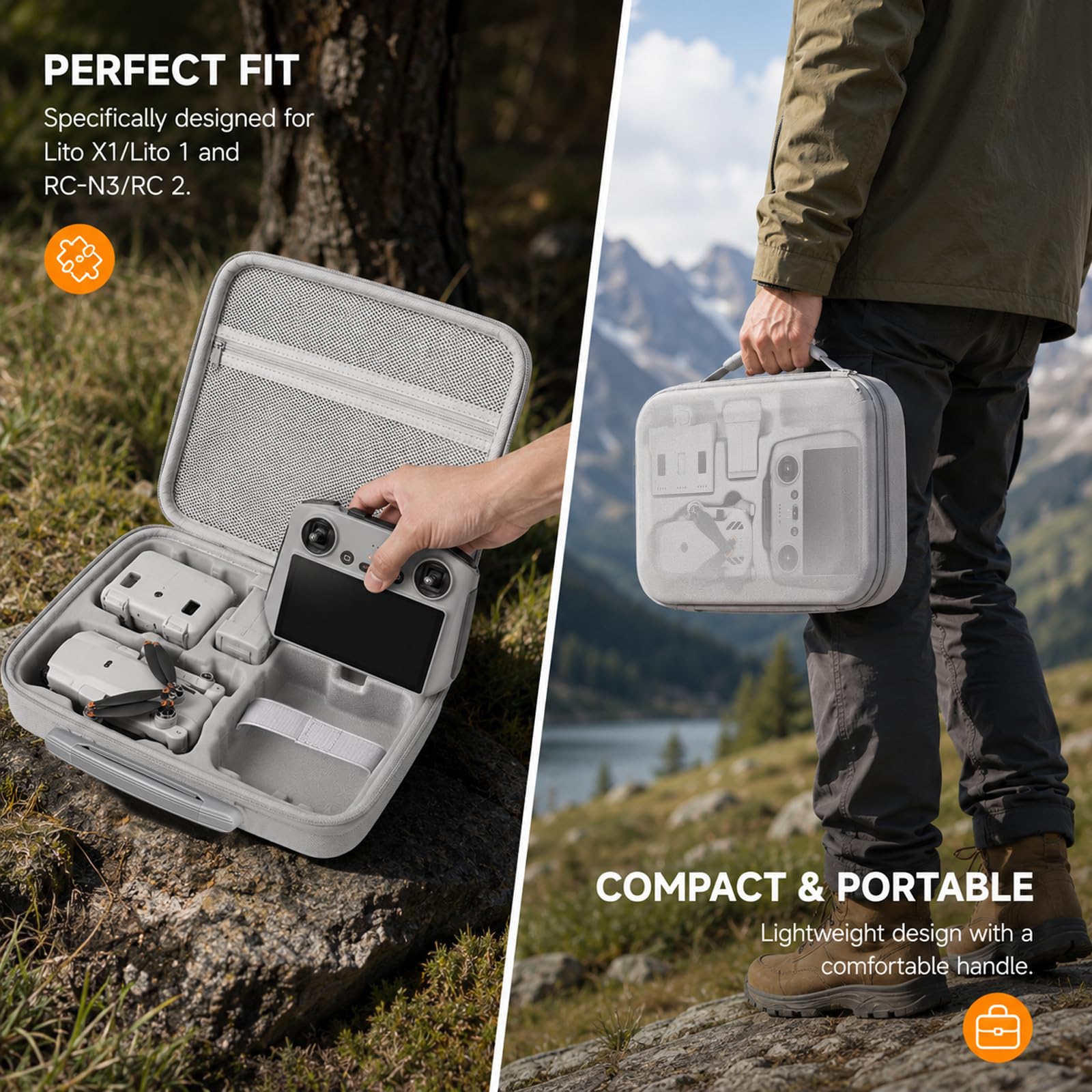 Sacoche pour DJI Lito X1/Lito 1, Étui Case pour DJI Lito X1/Lito 1 Fly More Combo Accessoires Housse, pour RC-N3/RC 2 Manette et Batterie Transport Boîte de Voyage, pour Drone Rangement