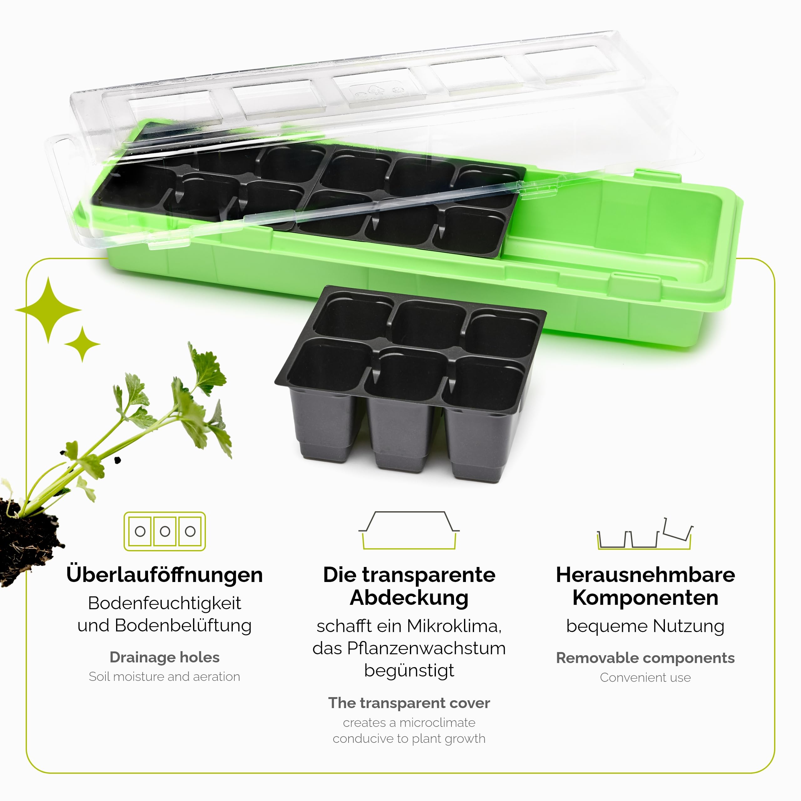 Garronda Mini Gewächshaus Anzuchtkasten Pflanzen im Innenbereich Anzuchttöpfe GD-0043 (47x16 cm; Grün, 1 Stück)
