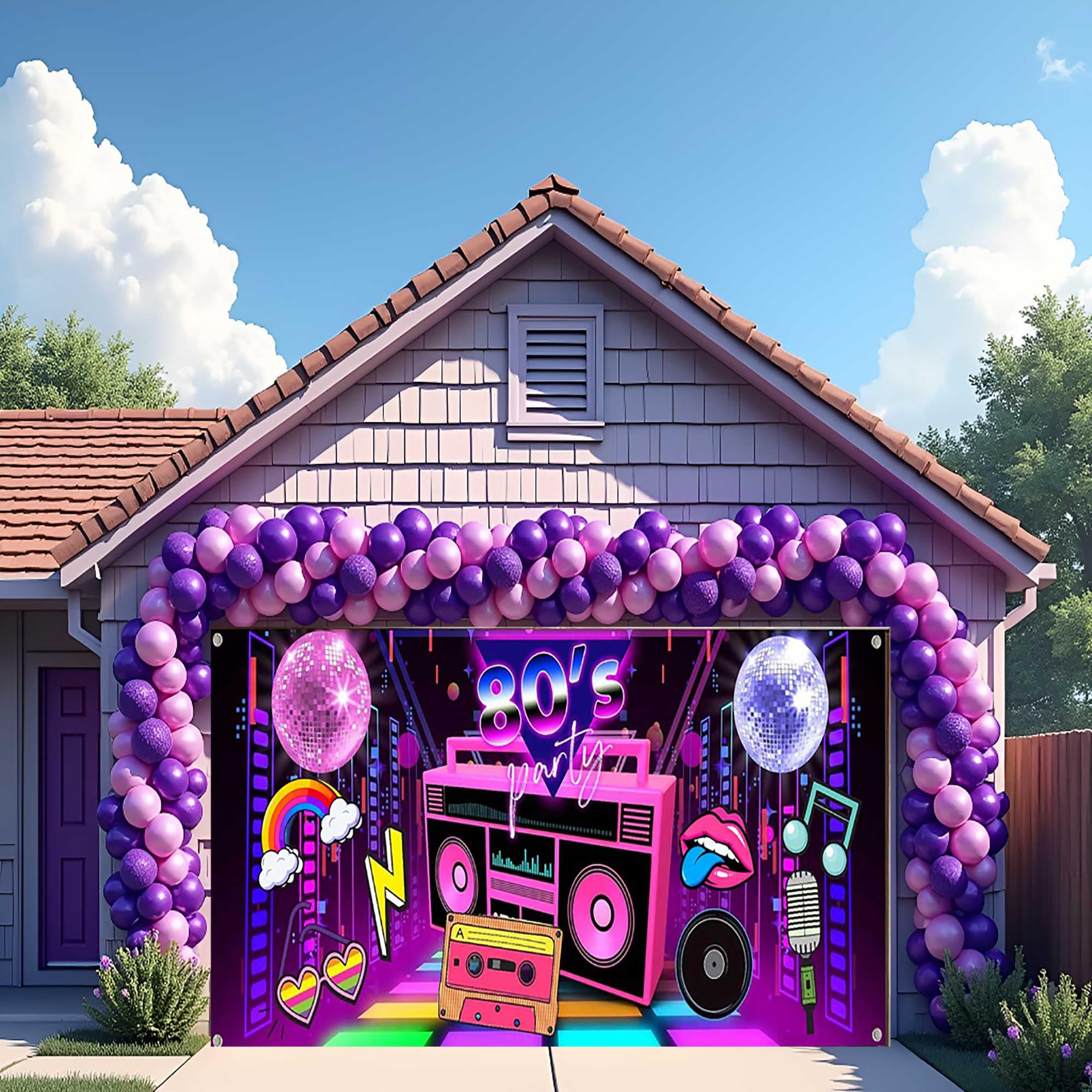 80's Party Decorations Disco Party Garage Door Decorations Background Vintage Disco Ball Stage Backdrop Hip Hop Rock Night Club Neon Music Birthday