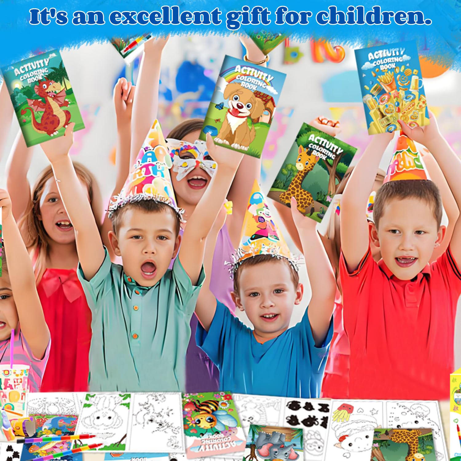 24 Mini Libri da Colorare Gadget Compleanno Bambini,Set Libricini da Colorare e Pastelli a Cera Impilabili (8 colori in 1),Adatto per Regalini Fine Festa Compleanno Bambini (Color-24)
