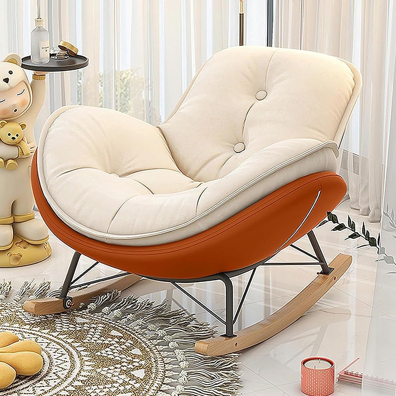 Rocking Chair, Upholstered Glider, Nursery Rocking Chair, Rocking Chair Indoor, Padded Seat, High Backrest Armchair, Chair with Footrest (Color : Brown)