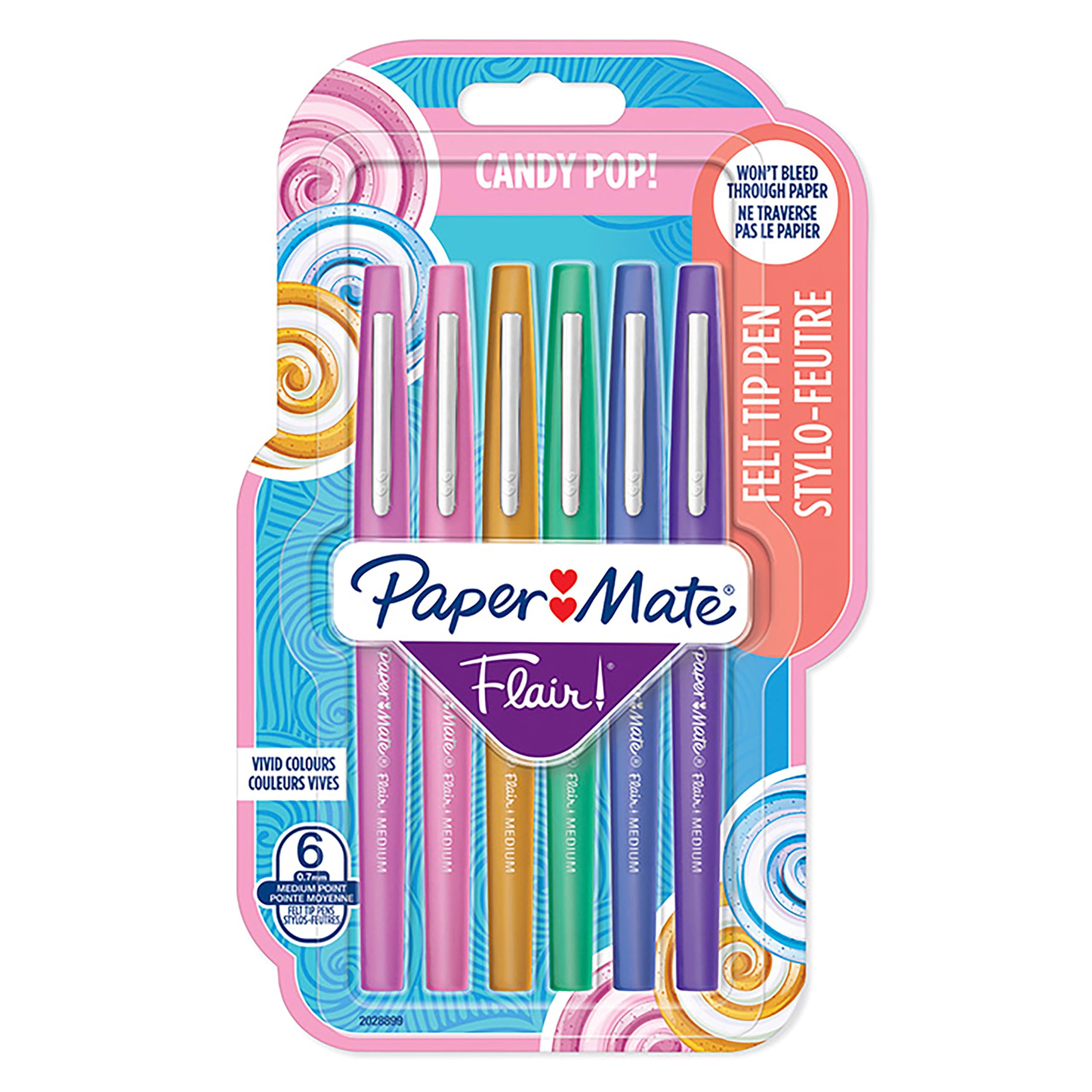 Paper MateFlair Felt Tip Pens | Medium Tip (0.7 mm) | Candy POP Colours | 6 Count