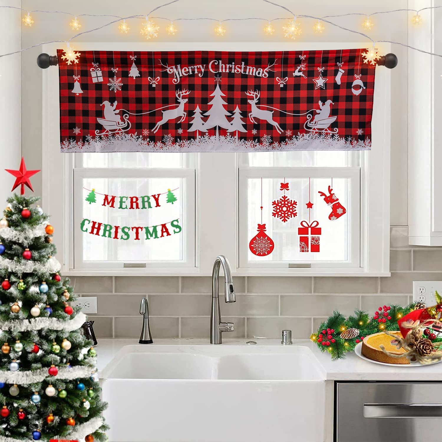 keepcute Kitchen Valance Curtains for Windows, Rod Pocket Window Valance, Blackout Thermal Insulated Christmas Window Valances for Living Room Bathroom (58” X 18”)