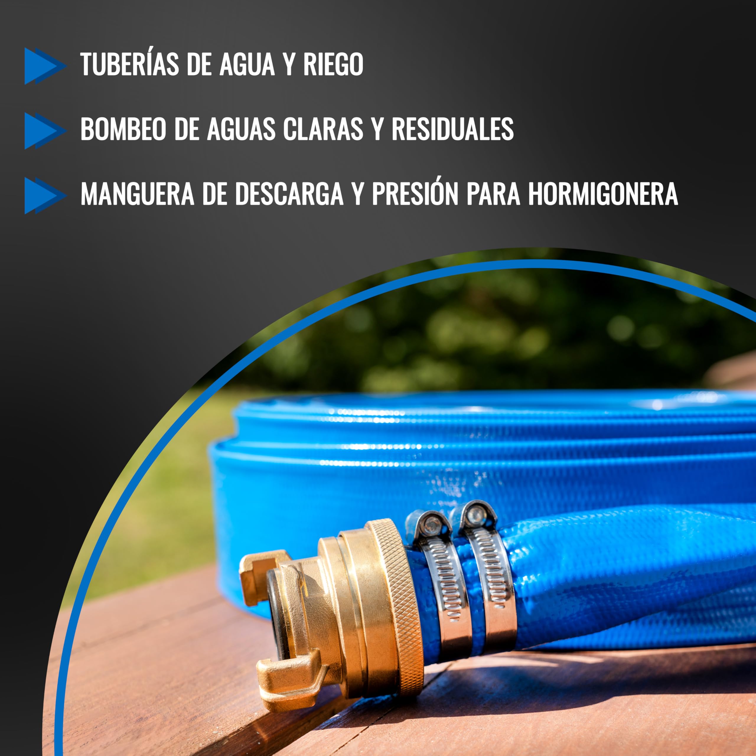 Poppstar Manguera plana de descarga de agua de PVC 40m, Ø 38mm (1 1/2 pulgada), presión de trabajo 7 bar, manguera de bombeo, azul