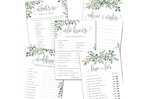 Bridal Shower Games for 20 Guests - 5 Double-Sided Eucalyptus Theme Activities