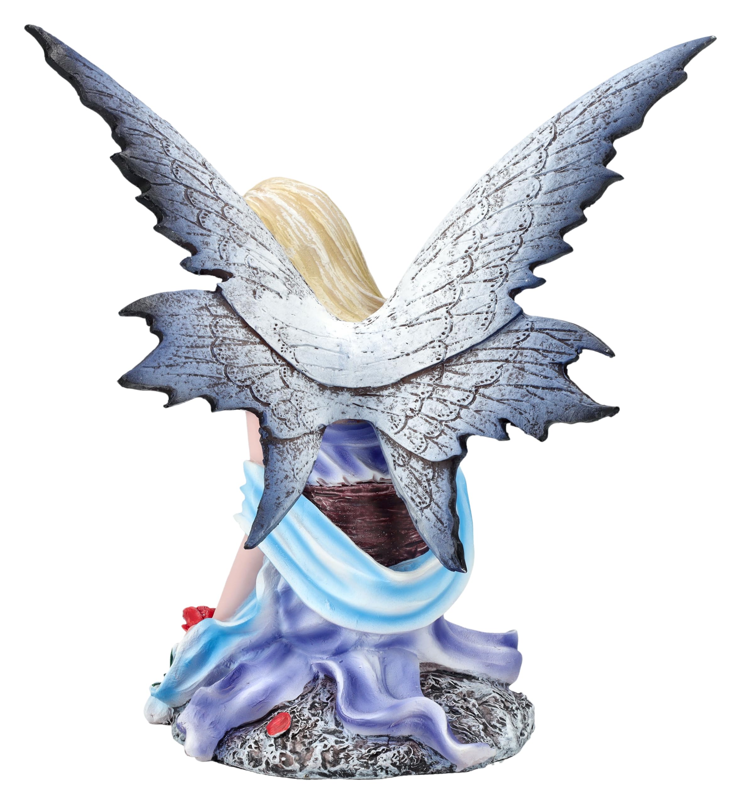 Figuren Shop GmbH Elfenfigur - Miriel mit Rose 14,5 cm - Fee blaues Kleid Fantasy Elfe Figur Deko