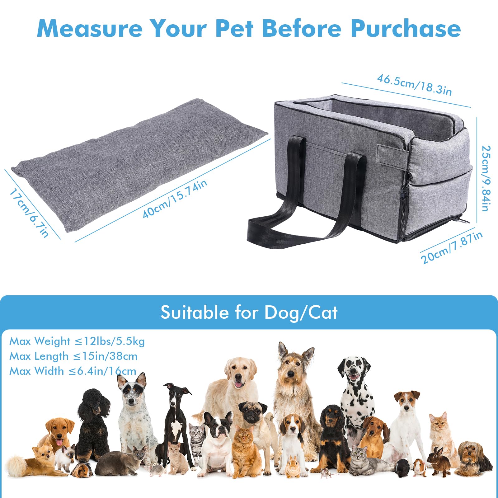 Seggiolino Auto Per Cani Piccoli - Console Centrale Con Cinghie Di Sicurezza, Per Animali Fino A 6 Kg - Foto 8