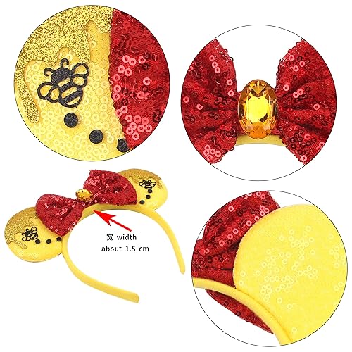 Miniatura 4 de Orejas de oso Winnie Pooh - Diademas de disfraz de abeja de miel, lentejuelas de abeja, orejas de ratón, accesorios para el cabello para fiesta de
