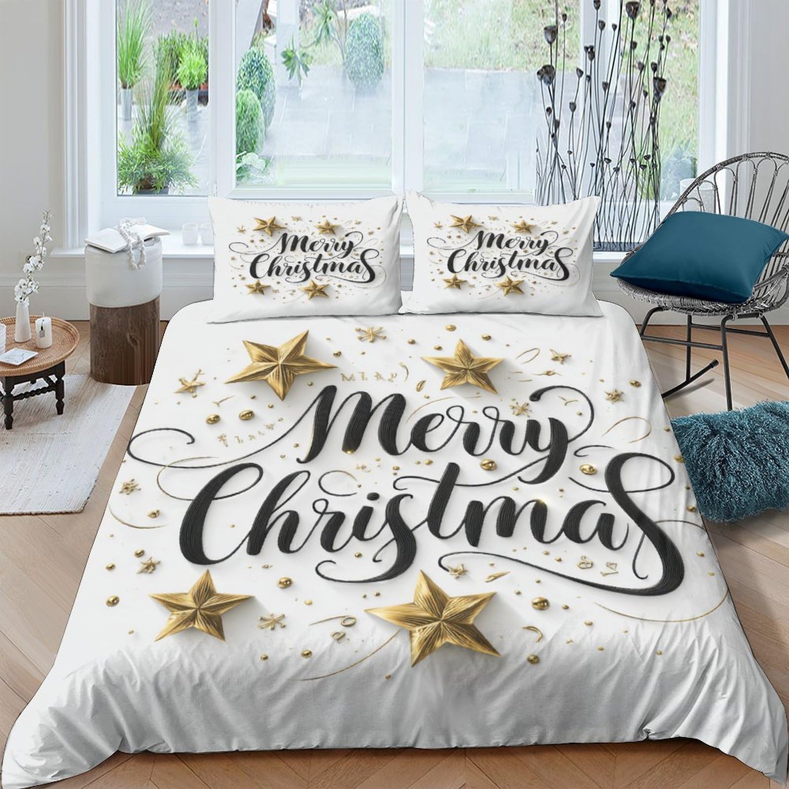 Ctjqhvkz Style-9 3D Printed Christmas Star Fitted Sheet Microfiber Soft Decorative Merry Christmas Bed Cover For Home Guest Room Single（135X200cm）