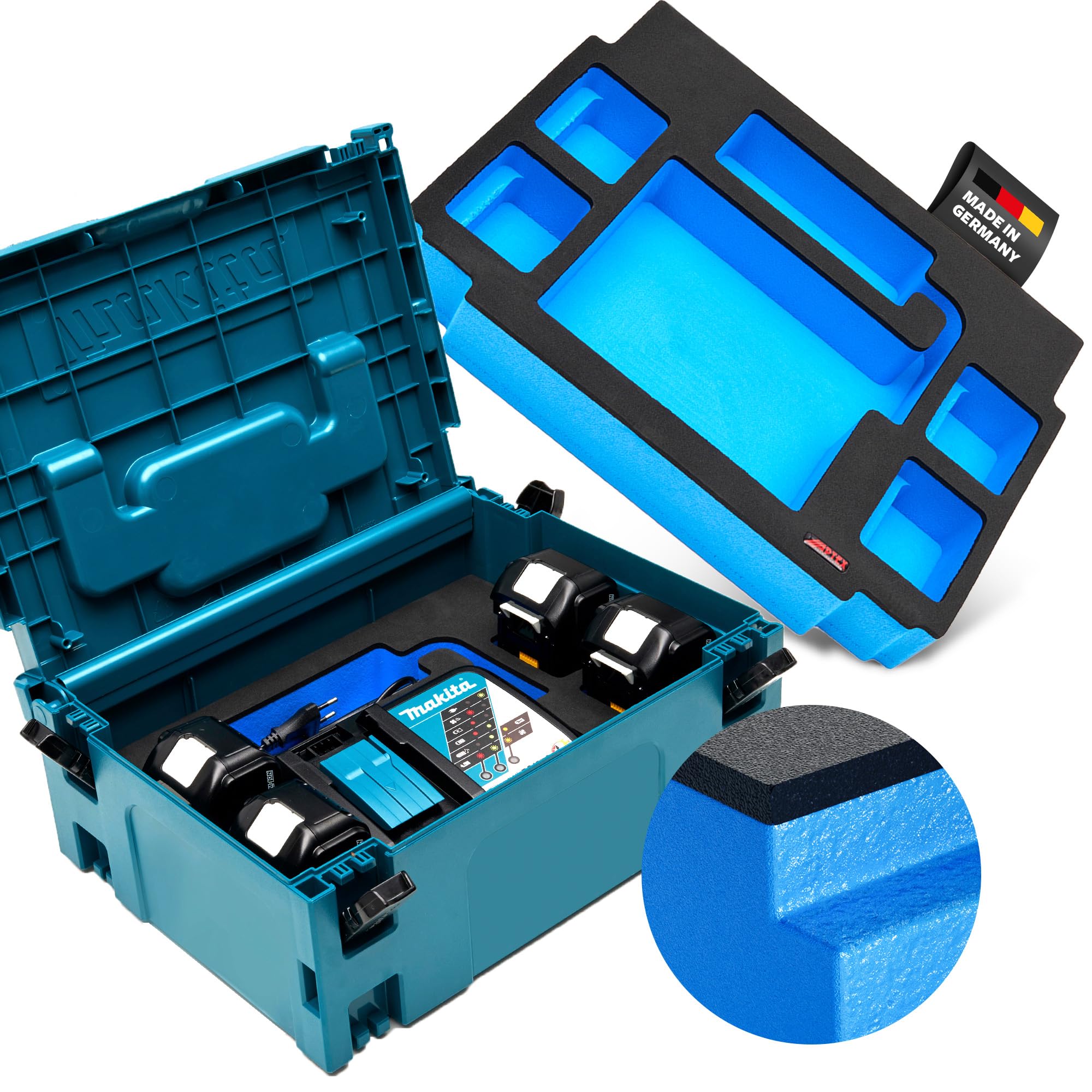 Insert en mousse pour chargeur Makita DC18RC + 4 batteries MakPac taille 2-3