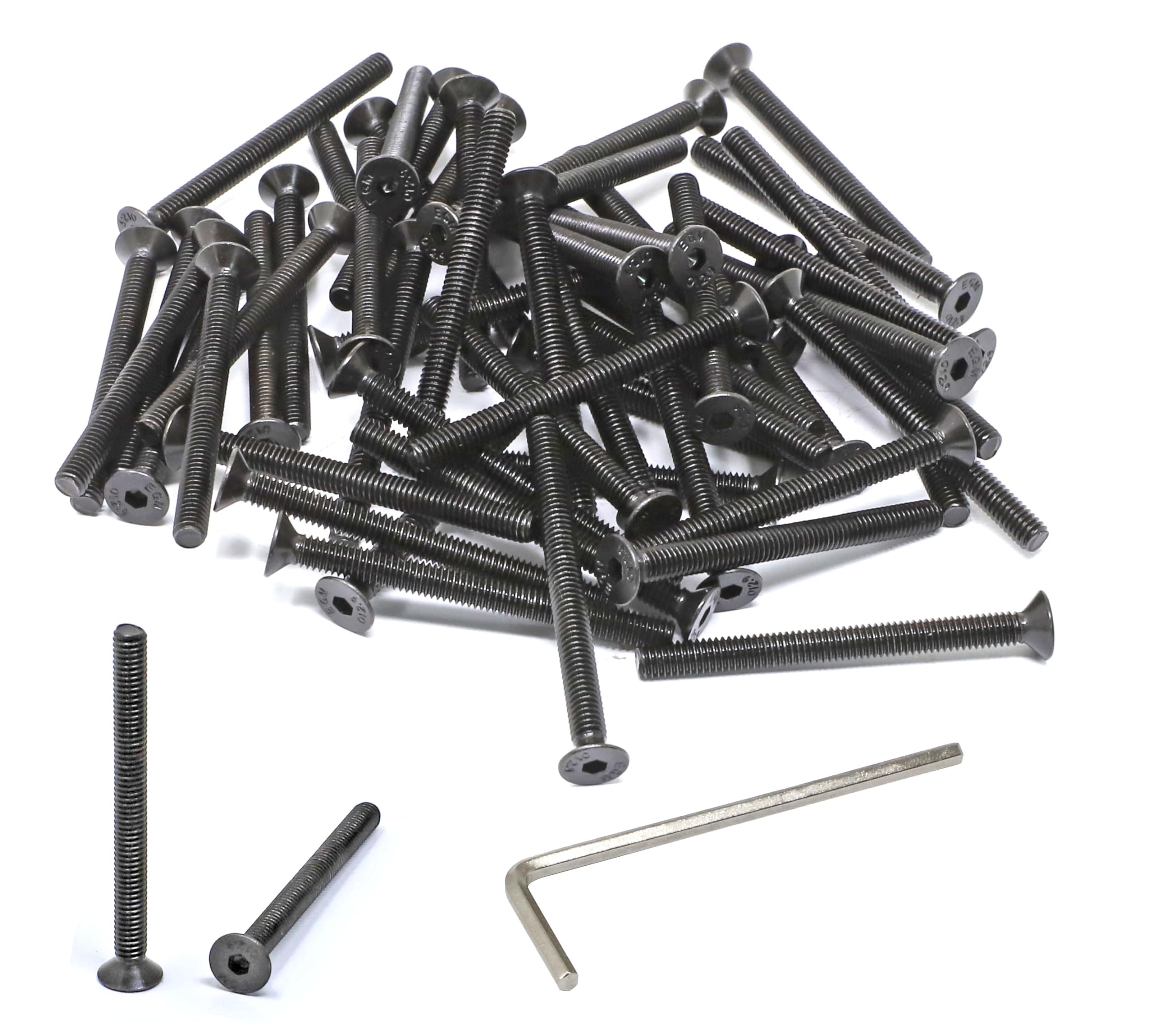 iexcell50 Pcs M4 x 45mm Thread Pitch 0.7 mm Alloy Steel 12.9 Grade Hex Socket Flat Head Cap Screws Bolts Kit, Black Oxide Finish