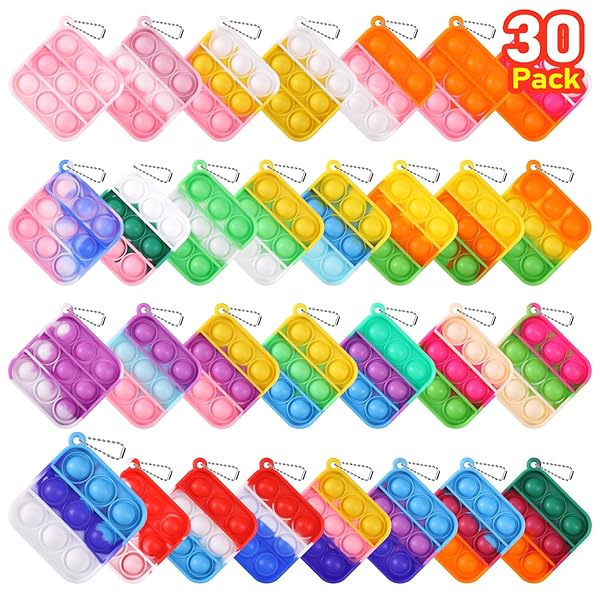 Kids Party Favors Fidget Toys Bulk 30 Pack Mini Pop Fidget Keychain Its Birthday Party Favors for Kids 4-8,8-12 Small Christmas Classroom Prizes It Student Gifts for Students Goodie Bag Stuffers