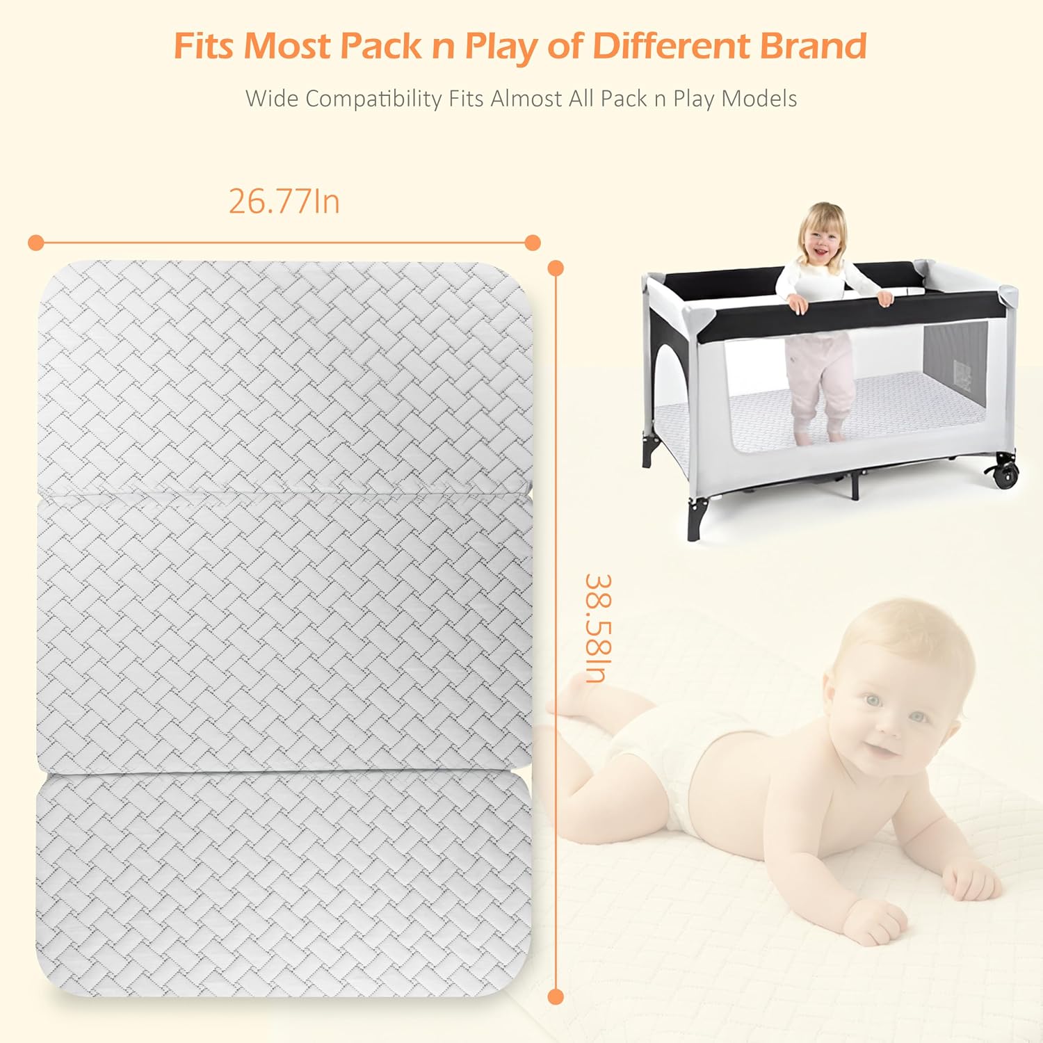 PanKers Trifold Pack and Play Mattress 38"x26"x3" – Dual Sided Pack N Play Mattress with Washable Breathable Cover, Portable Travel Crib Mattress for Playpen, Baby