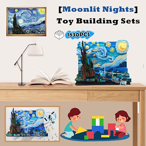 Miniatura 2 de MOCREAR Juego de bloques de construcción de bricolaje (1830 unidades), el juego de construcción de noche estrellada para niños y adultos, kit de