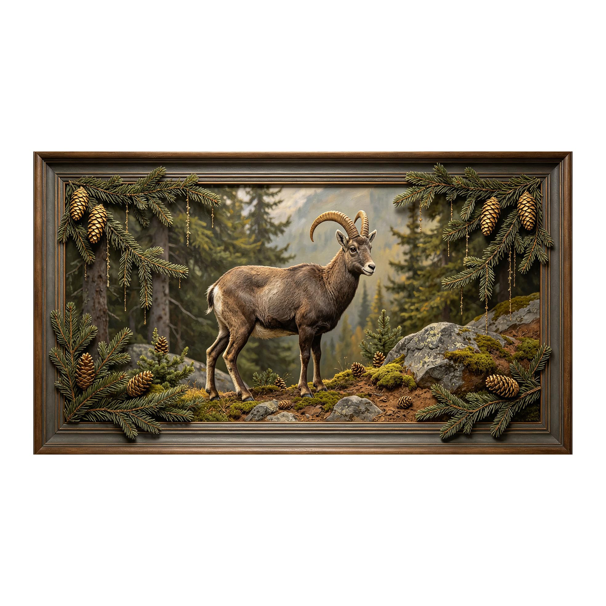 Yzpallescene 3D 3D Framed Wall Art 50cm×90cm Mountain Forest Wildlife Goat Oil Painting Large Size SelfAdhesive Removable Wall Decor Prints Artwork for Living Room Bedroom Office