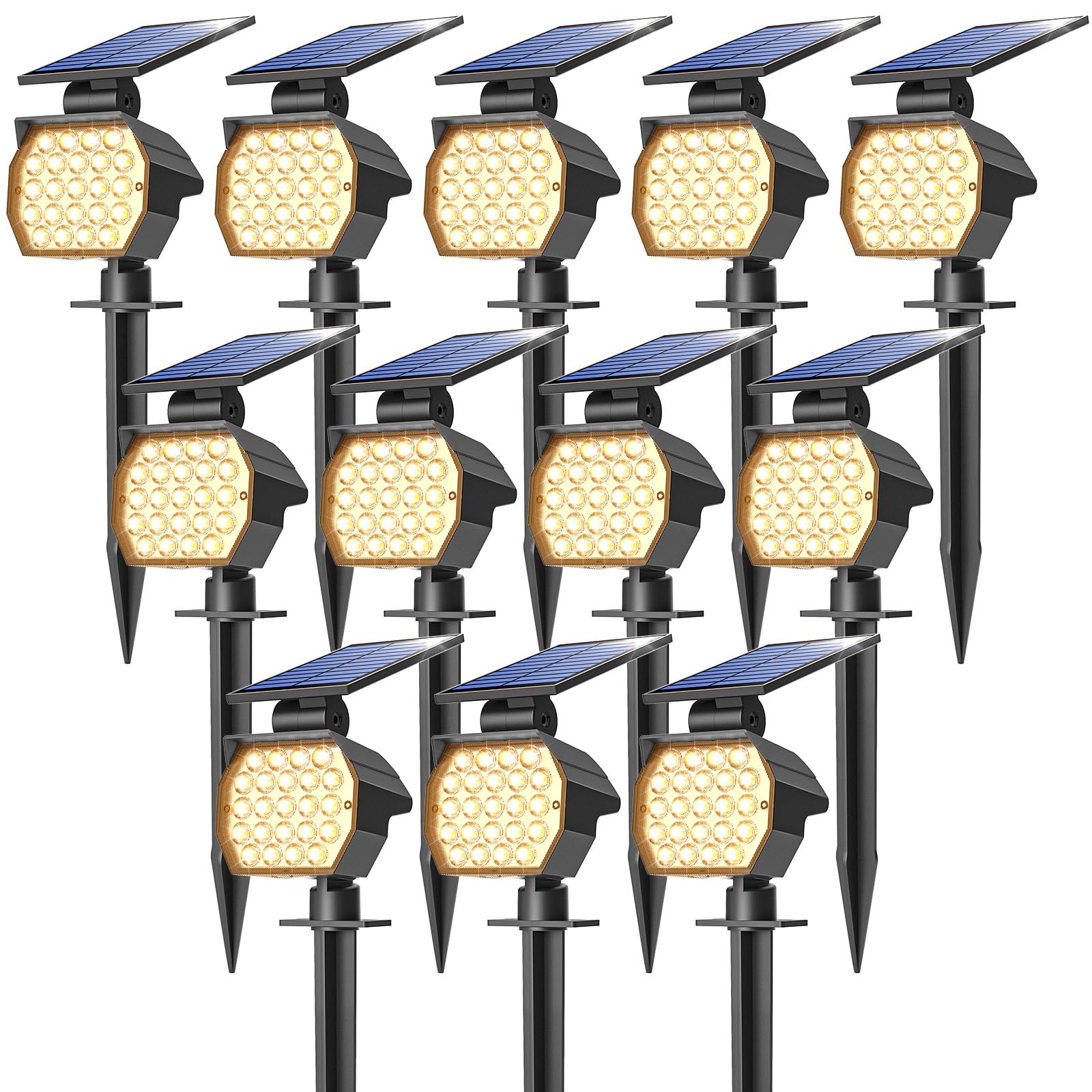 NIORSUN Solar Spot Lights Outdoor,23 LEDs Landscape Lighting with Auto On/Off and 3 Lighting Modes, IP67 Waterproof Spotlights,Outdoor Solar Lights for Yard Garden,12 Pack(Warm White)
