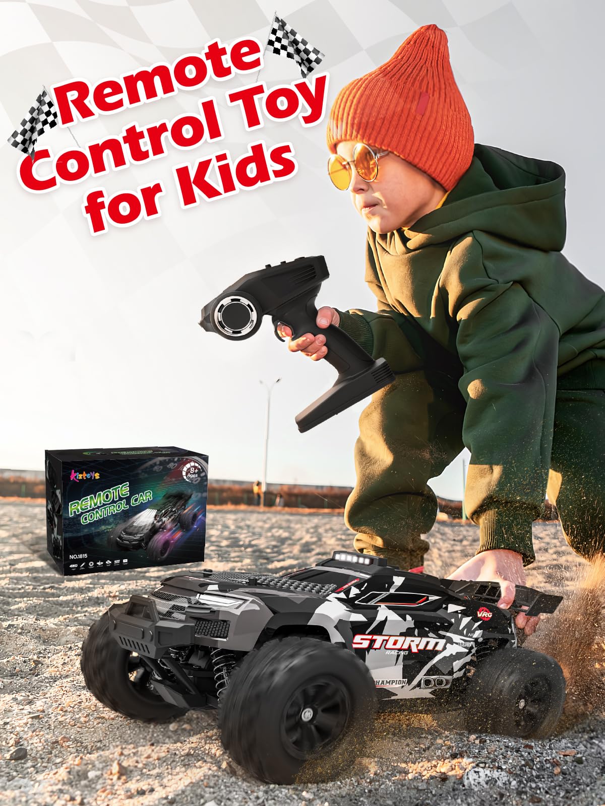 Kiztoys Voiture Télécommandée 1:18 4WD 40 km/h RC Tout Terrain | 2,4 GHz, Avec Lumières, Grande Autonomie, Réaction Rapide, Buggy Radiocommandée, Jouet Cadeau pour Enfant Adulte, 8+