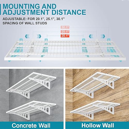 Miniatura 3 de Paquete de 2 estanterías de pared de garaje de 1.5 x 3.8 pies, estantes de pared resistentes de 18 x 45.6 pulgadas, estante de almacenamiento de