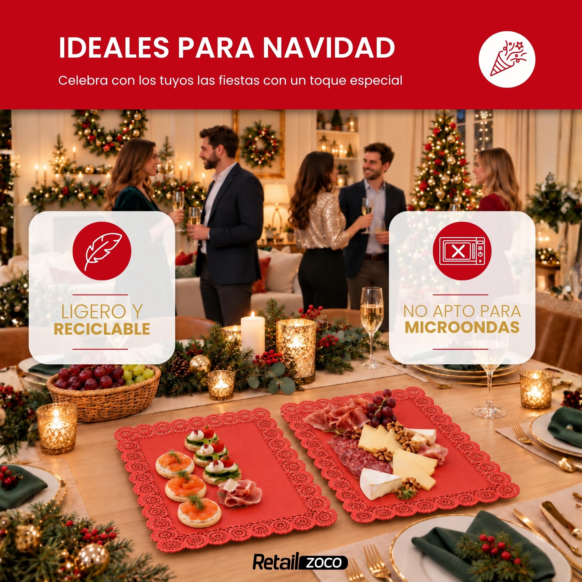 Bandejas de Cartón para Servir, Diseño Rojo, 6 Unidades - imagen 5
