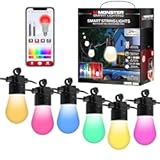 Monster 24 Foot Outdoor Smart RGB&plus;IC&plus;WW String Lights&comma; 12 Bulb Color Flow Dimmable LEDs&comma; Sound Reactive&comma; Water & Weather Resistant&comma; Compatible with Alexa&comma; Siri&comma; Google Home&comma; App