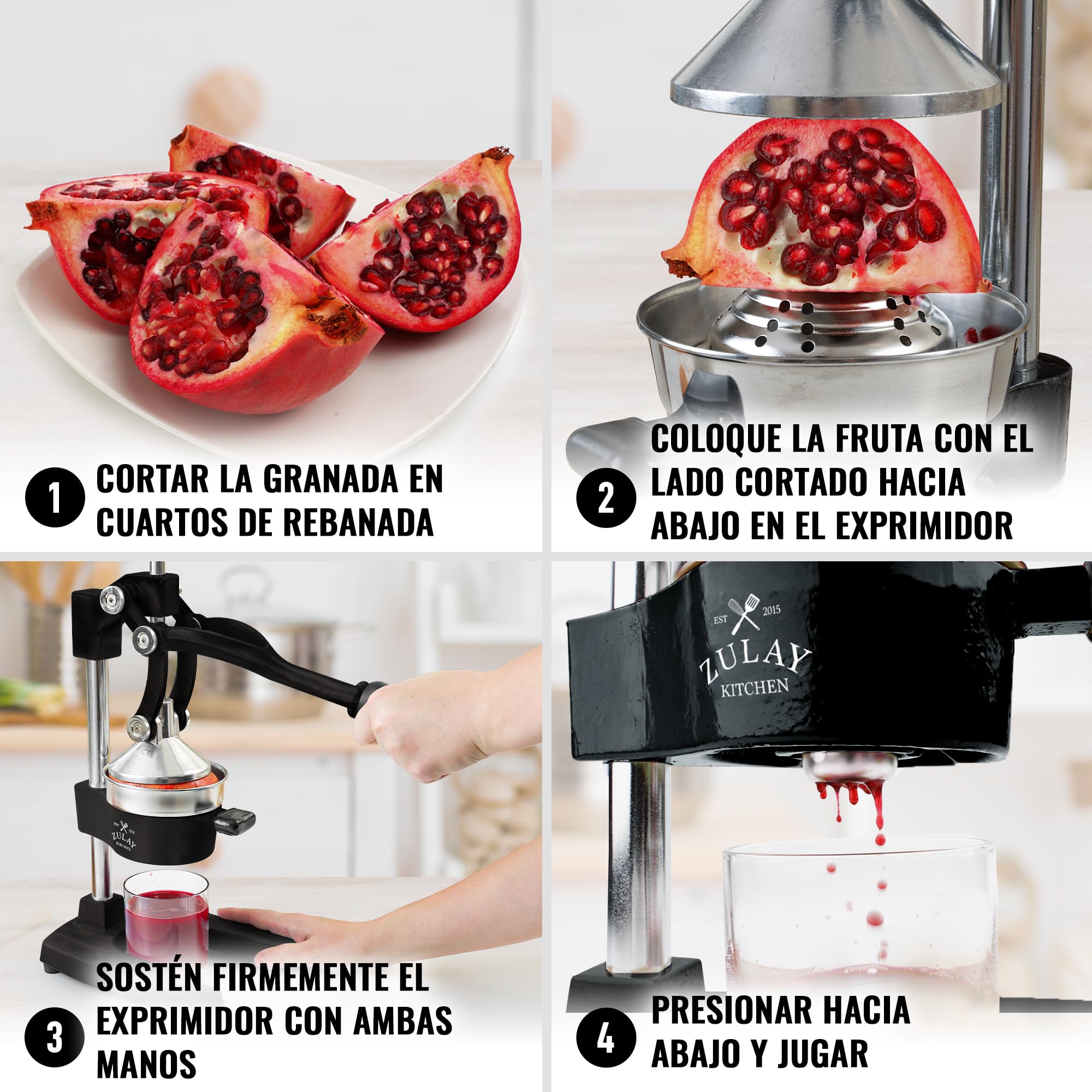 Zulay Kitchen Exprimidor de cítricos profesional para naranja, limón y lima - prensa manual de metal con soporte