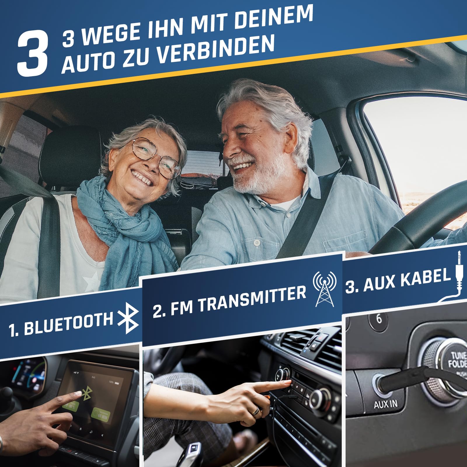 KLIM Discover Mit Kopfhörern - Tragbarer CD-Player mit langlebigem Akku - Kompatibler MP3-CD-Player - SD-Karte, FM-Transmitter, Bluetooth - Ideal für Autos - Portable CD Player - Schwarz/Gold