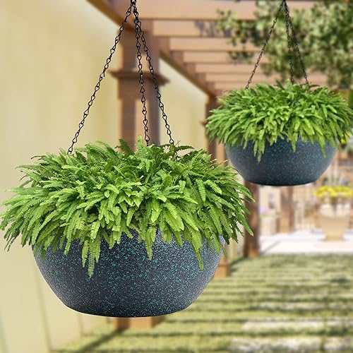 Miniatura 5 de WOUSIWER Paquete de 2 macetas colgantes grandes de 13 pulgadas para plantas de interior y exterior con agujeros de drenaje y cadena, macetas