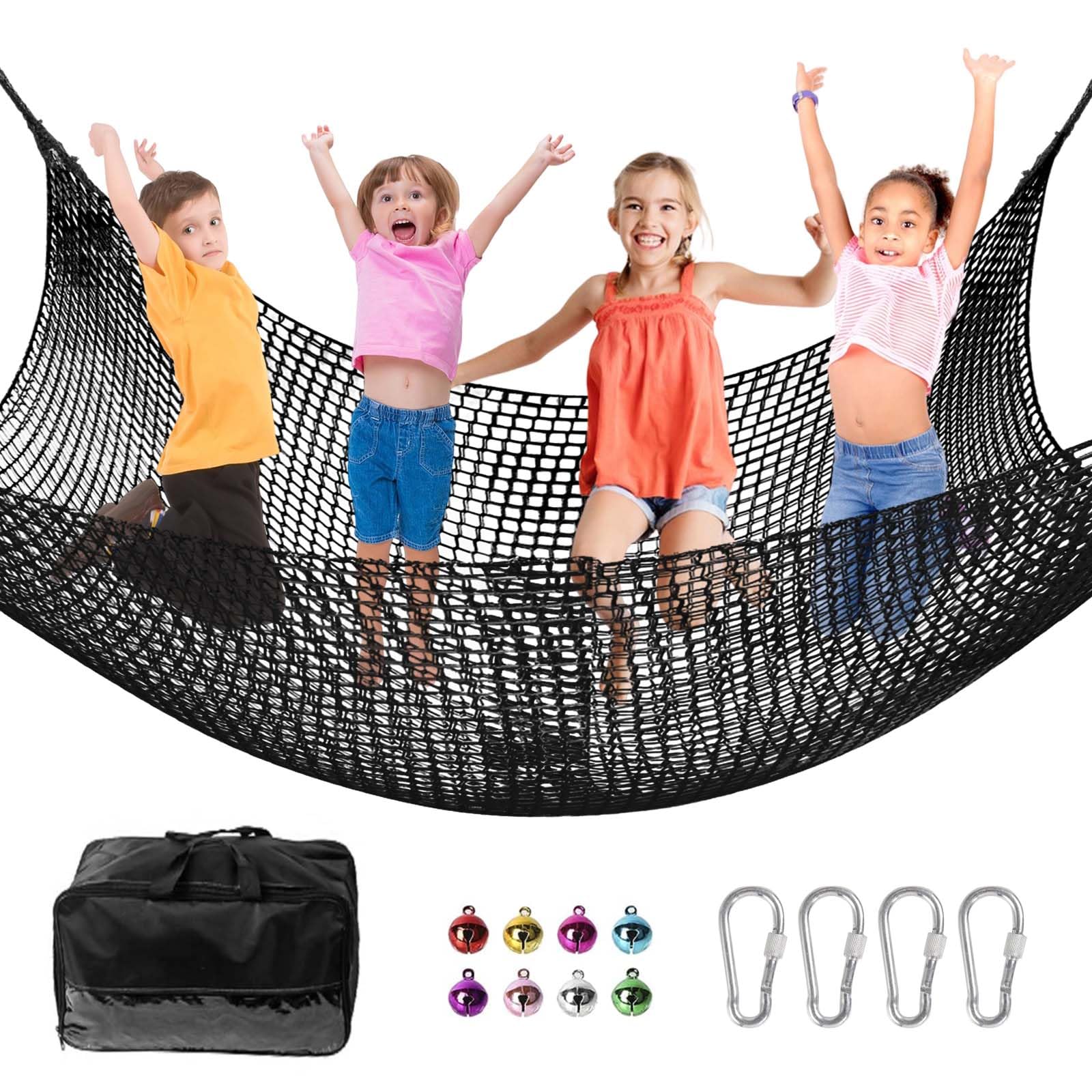 Climbing Cargo Net, 9.9 ft x 9.9 ft Large Playground Safety Net with Storage Bag, Polyester Double Layers Backyard Climbing Net for Treehouse Accessories; Jungle Gyms; Outdoor Equipment Set