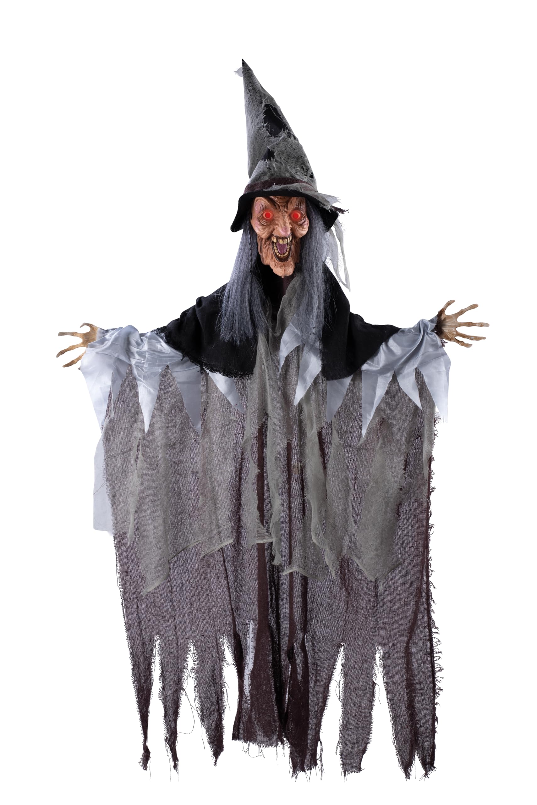 P'tit Clown re22227 - Strega grigia luminosa sonora e animata da appendere, 140 cm