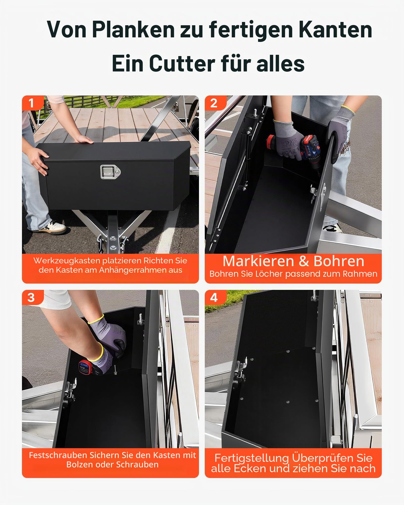 VEVOR Deichselbox Truckbox 914 x 314 x 305 mm aus Stahl, 50 kg Belastbare Werkzeugaufbewahrungsbox mit Schloss & Schlüsseln, Anhängerbox für Pickup-Ladeflächen Wohnmobile SUVs Geländewagen, Schwarz