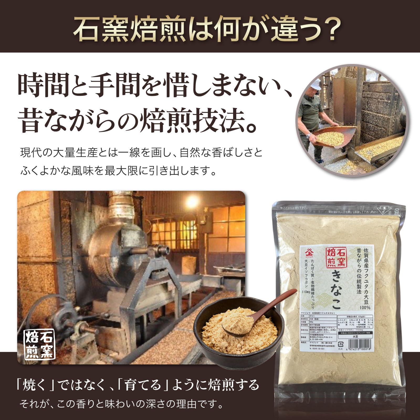 Amazon.co.jp: 【 伝統製法 石窯焙煎 】きなこ フクユタカ 500g きな粉