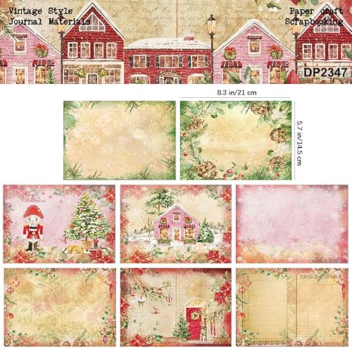 Miniatura 3 de ZAKHSE Papel de cartulina, tamaño A5, bloc de papel con patrón de Navidad, 24 hojas de tarjeta de una cara, rojo, rosa, papel decorativo para