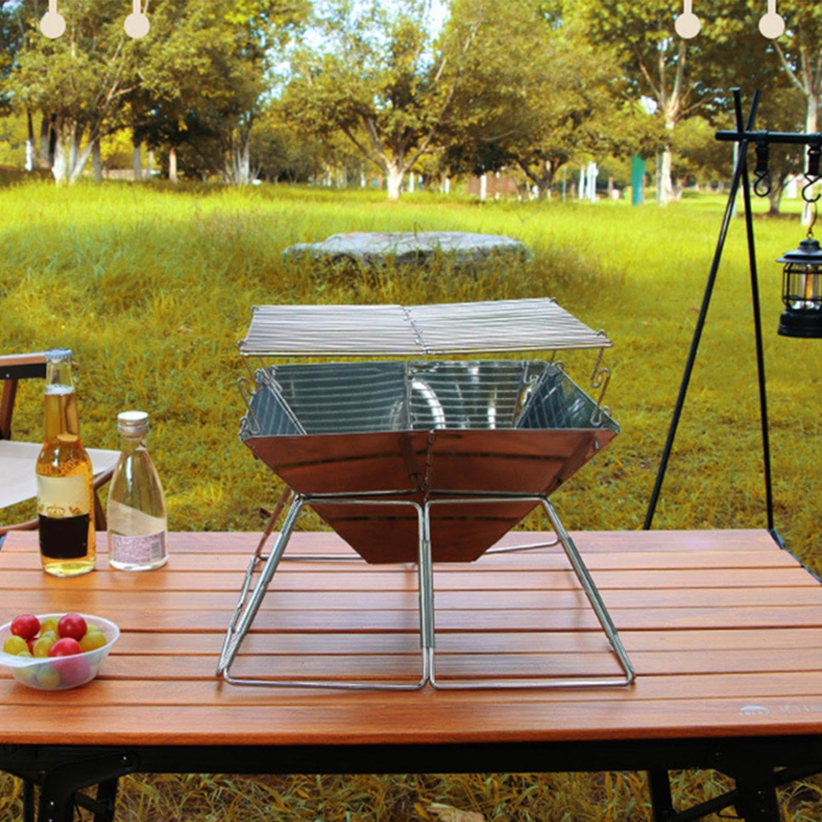 Estufa de Camping Portátil de Acero Inoxidable con Altura Regulable | Estufa Portátil para Carbón Para Mochileros, Jardín, Patio, Picnic, Exteriores, Familia, Parejas
