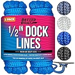 Boat Dock Lines, 1/2 Inch Braided Nylon Rope, 25 ft Mooring Marine Docking Lines with Loop, Blue, 2 Pack