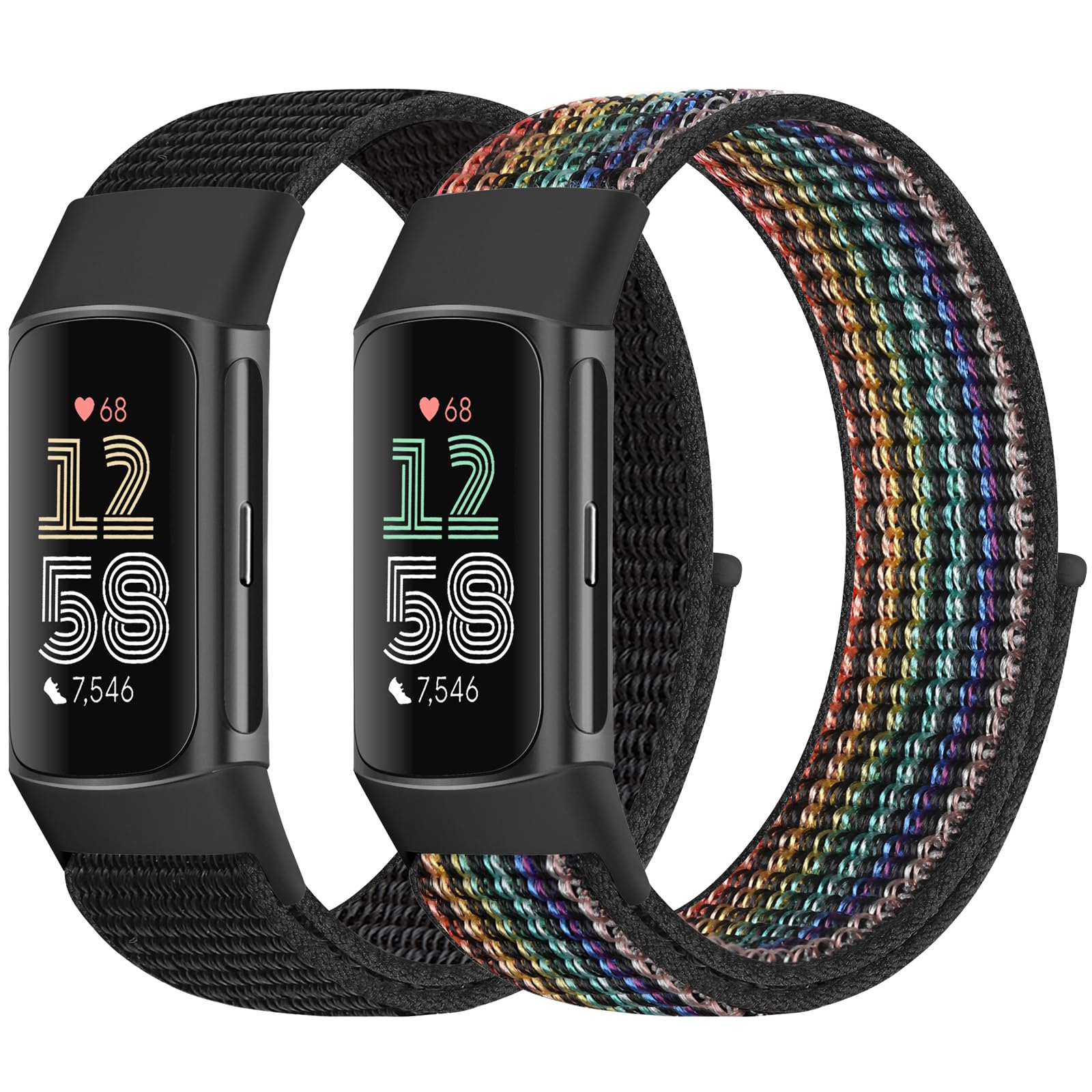 Bcuckood Pack of 2 Nylon Loop Wristbands Compatible with Fitbit Charge 6/Fitbit Charge 5 for Men and Women, Nylon Replacement Strap Sport Solo Loop Watch Strap for Fitbit Charge 6/Fitbit Charge 5