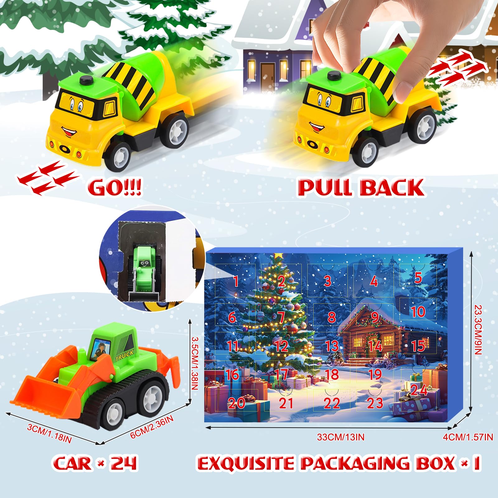 Calendrier De L'Avent 2025 Voiture Enfant – 24 Mini Voitures Surprise (Engins, Pompiers, Bus…) – Garçons 2-9 Ans