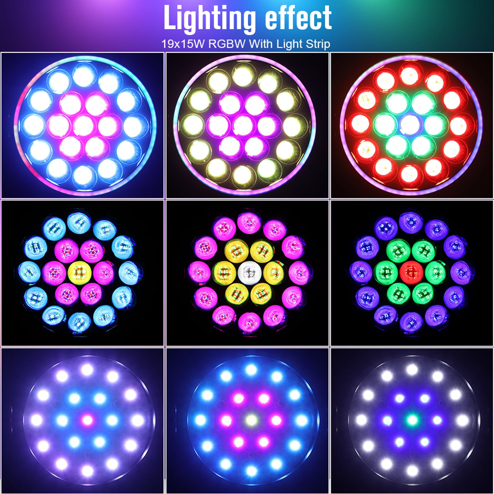 Big Dipper LED Moving Head Lights 19X15W Stage Lighting with Zoom/Wash/LED Strip Beam Lights, RGBW Uplight Moving Head Light with RDM&DMX Control Moving Head DJ Light for Professional Event Bars