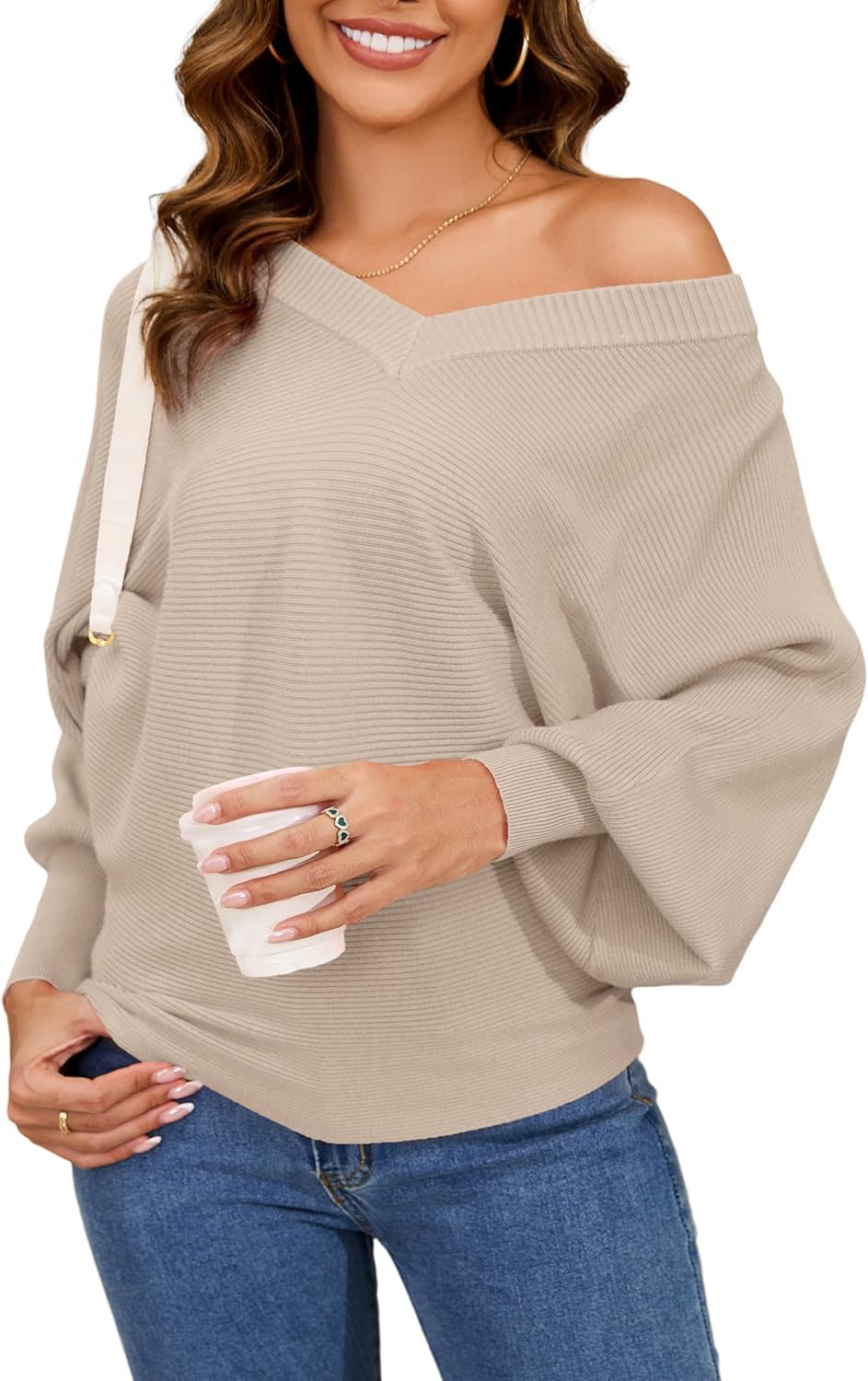 Women's Oversized V Neck Fuzzy Sweaters 2025 Casual Loose Long Sleeve Chunky Knit Pullover Jumper Tops