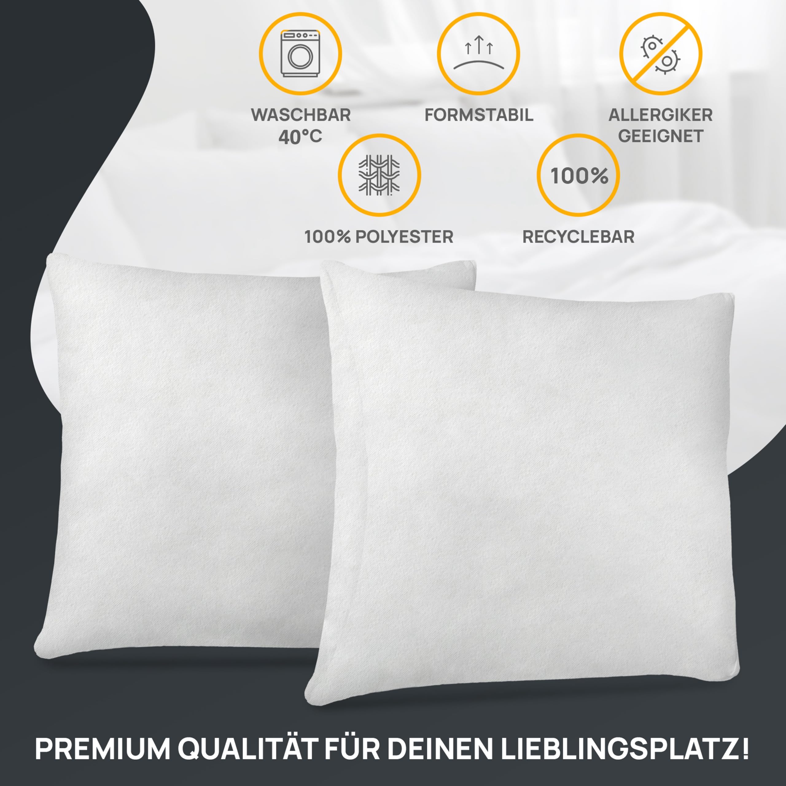 LILENO HOME Set di 6 riempimento cuscino 65x65 cm - Cuscino interno lavabile a 40°C adatto per allergici - Cuscino in poliestere come cuscino per divano, cuscino per la testa