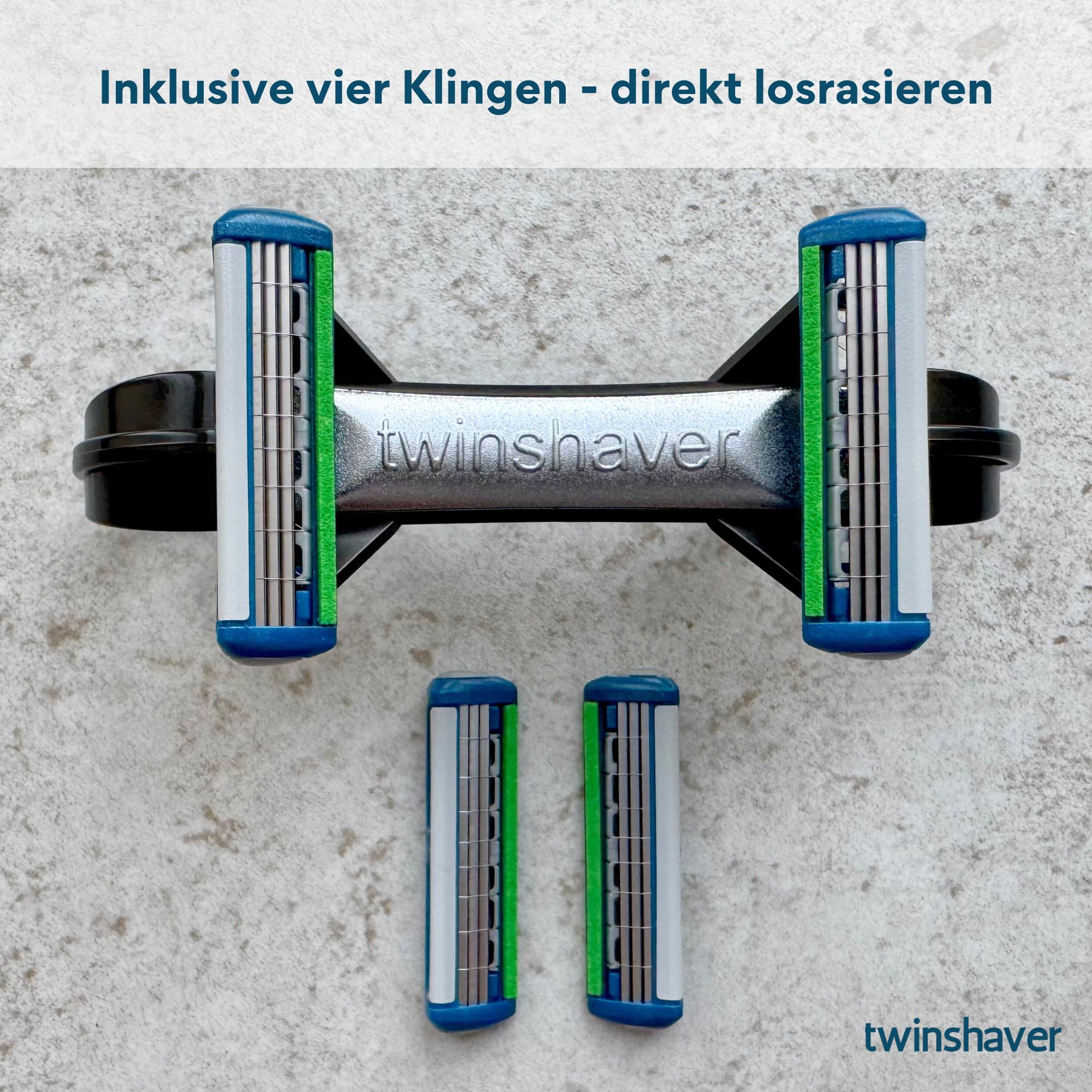 twinshaver Glatzen Rasierer Herren 0mm - Schnittschutz & 80% Zeitersparnis, Kopfrasierer Glatze + 4 Klingen, Doppel-Nassrasierer (Schwarz)