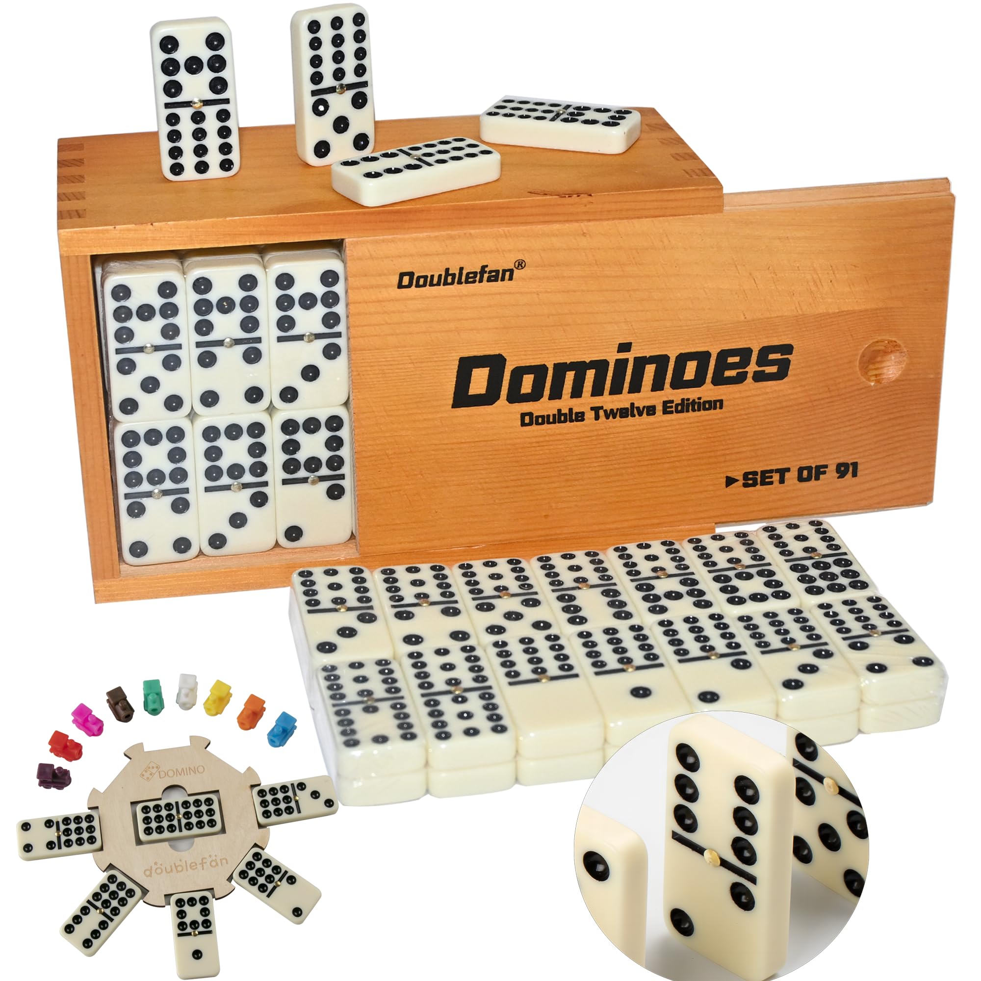 Doublefan Mexican Train Dominoes Set with wooden box