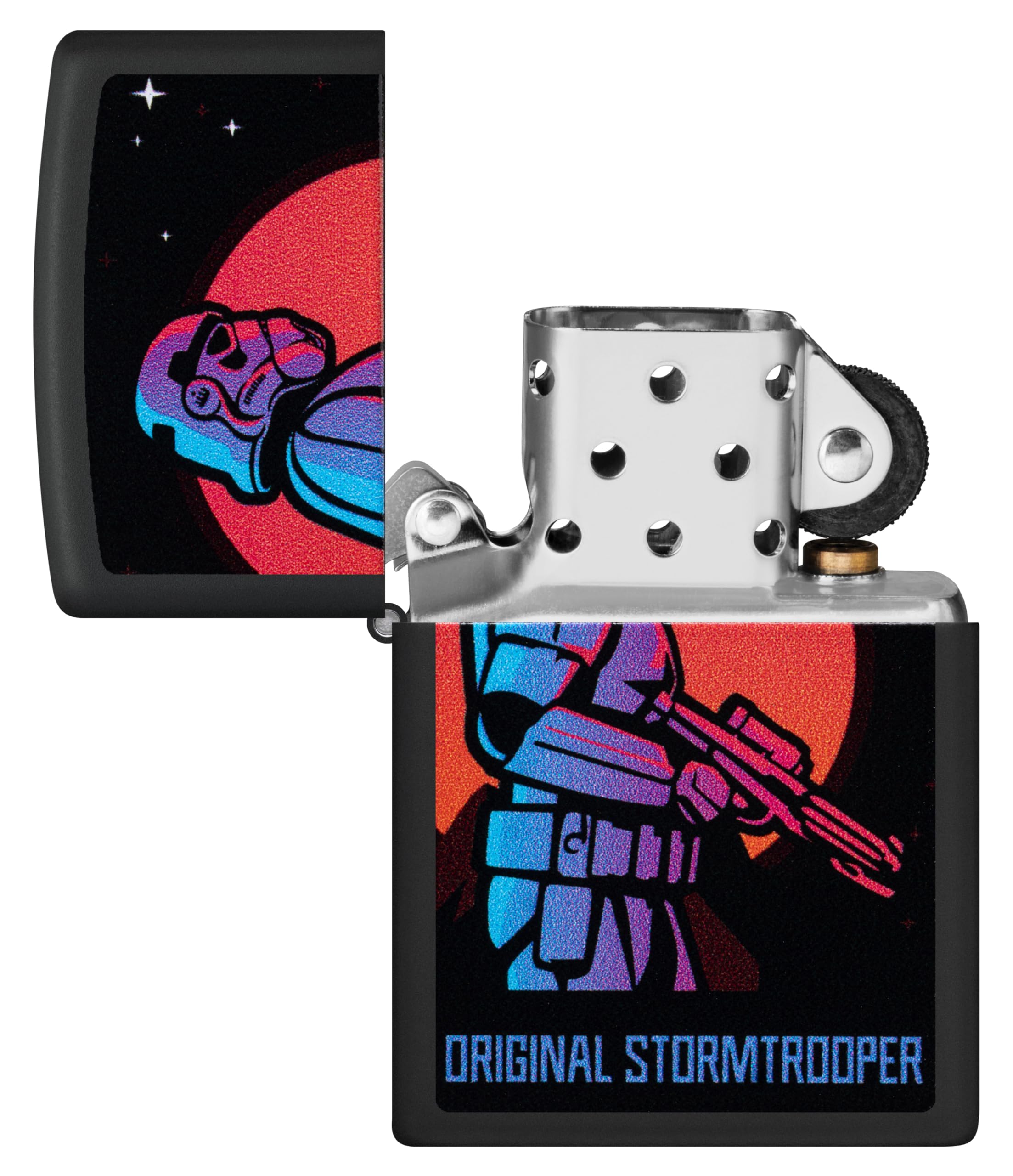 Zippo Sturmfeuerzeug - Original Stormtrooper Moon Design, Black Matte - Nachfüllbar - Wiederverwendbar - Windfest - Geschenkbox - Made in USA
