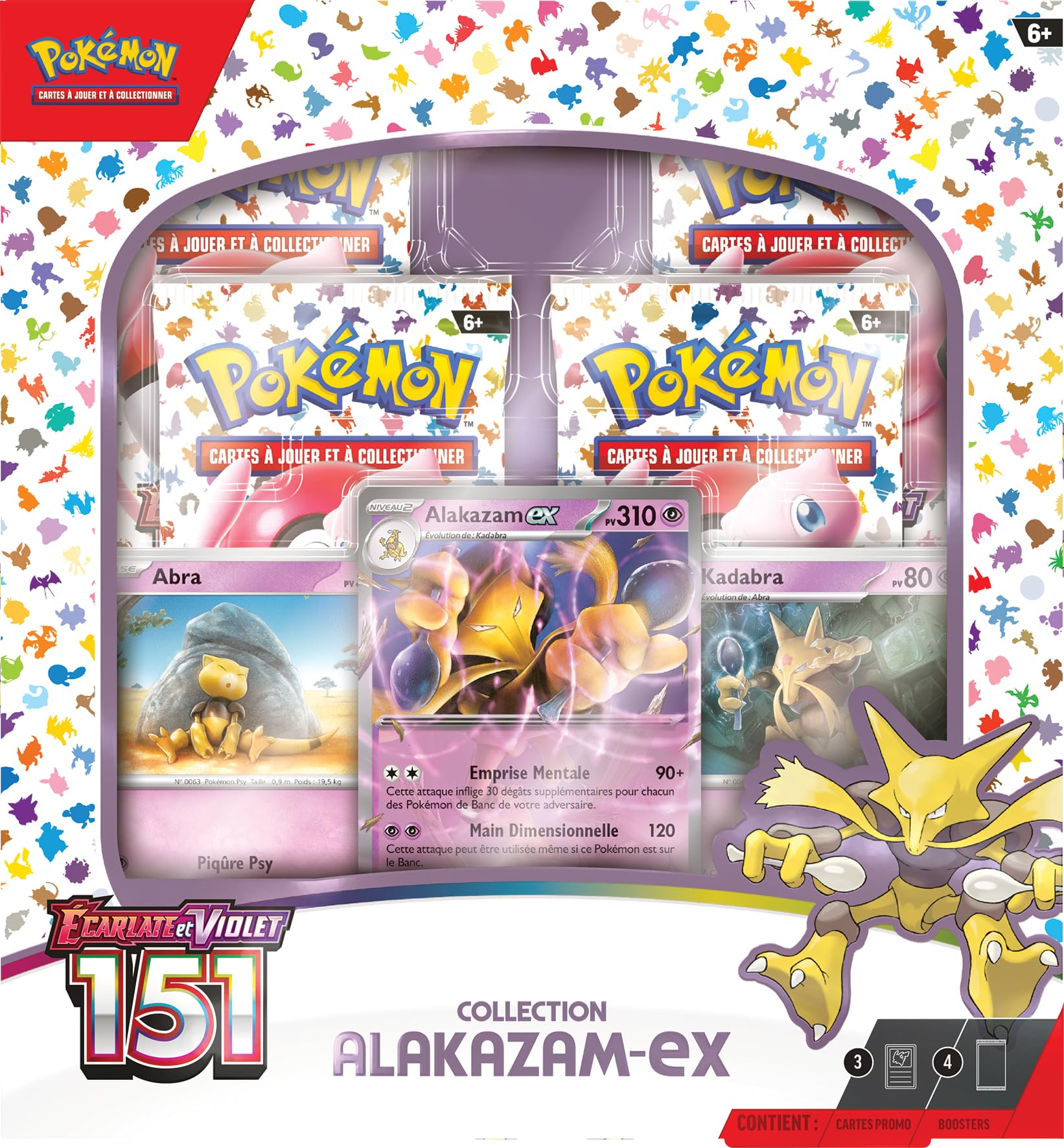 Pokémon - Ecarlate et Violet 151 (EV3.5) - Coffret Alakazam-ex : 4 boosters Ecarlate et Violet 151 - Jeux de société - Jeux de Cartes à Jouer et à Collectionner - A partir de 6 Ans - Version FR