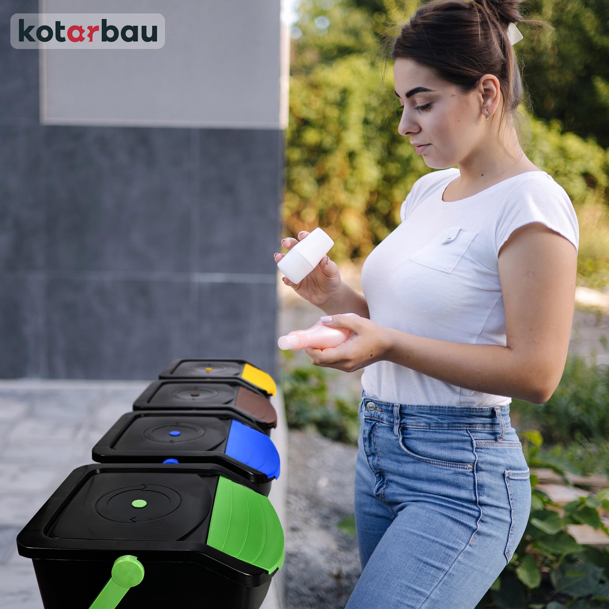 KOTARBAU® Mülltrennsystem Mülleimer Küche 4 Fächer Abfalleimer Deckel Plastik Küchenabfalleimer Küchenmülleimer Recycling System Trennsystem Müllsystem Dustbin Mülltrennung Eimer Mülltrennsysteme