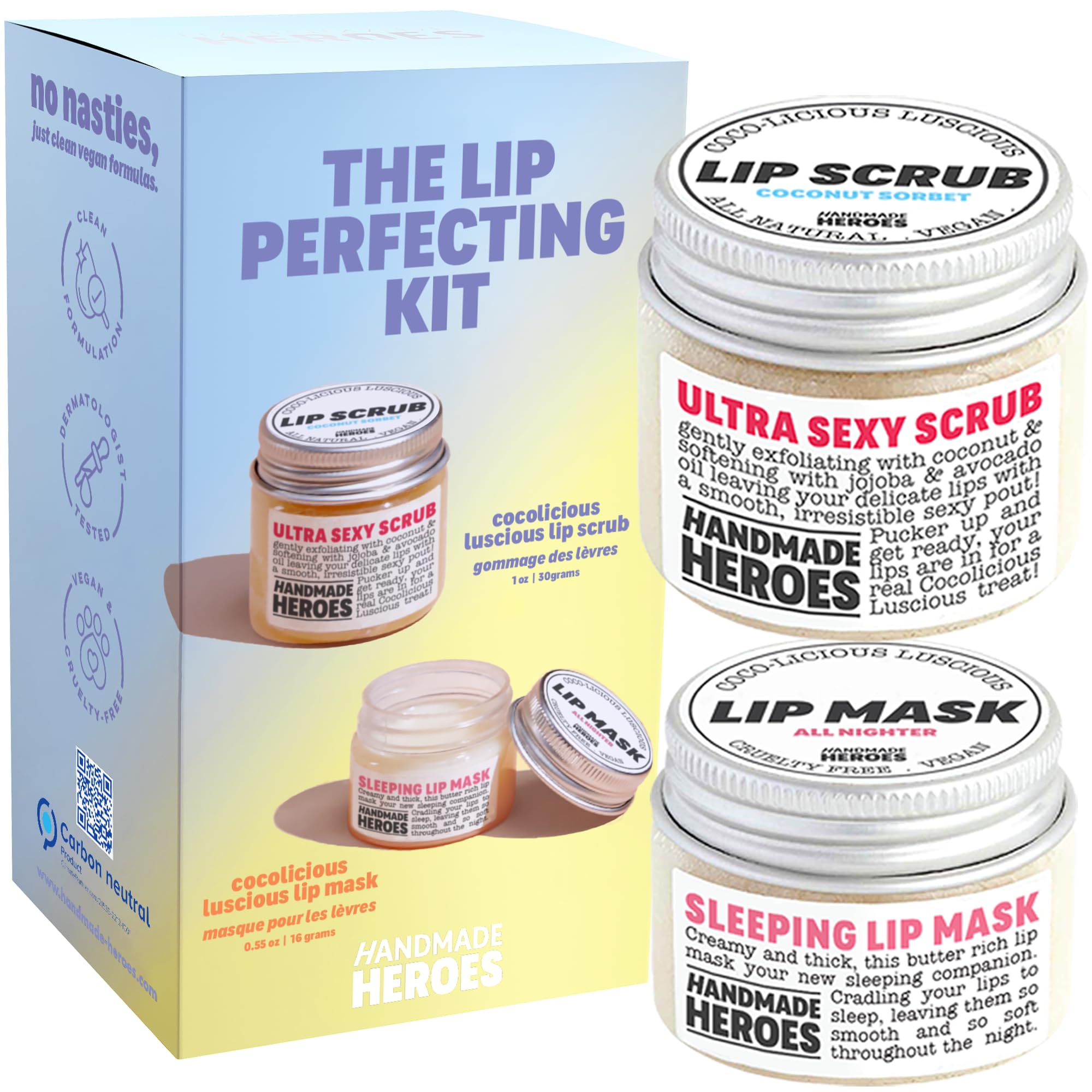 Handmade Heroes 100% Natural Lip Scrub And Lip Mask Lip Exfoliating Lip Care Kit .